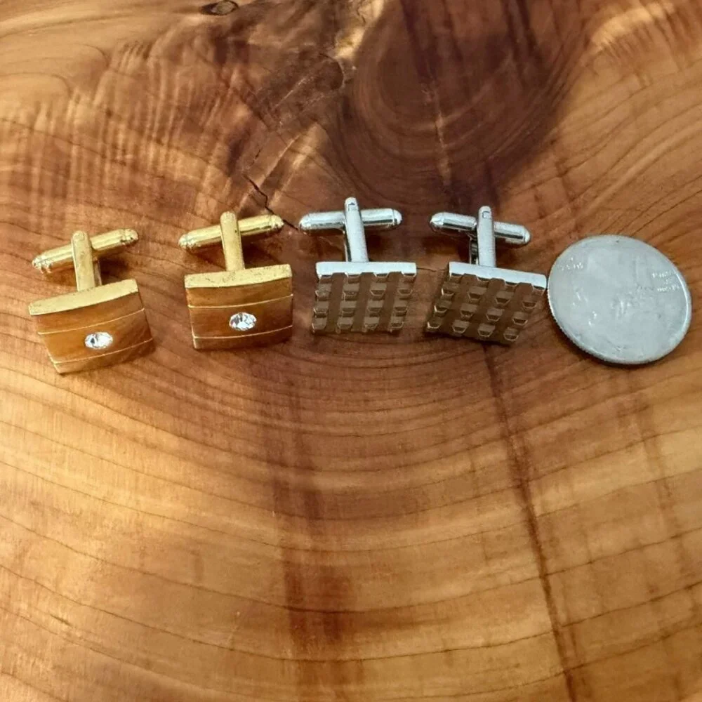 Lot of 2 Set Gold/Silver Tone Metal Square Cufflinks